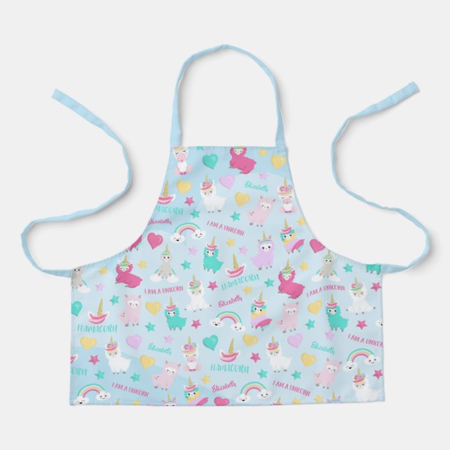 Little Girl Cute Llamacorn Pastel Pattern Kid Apron (Front)