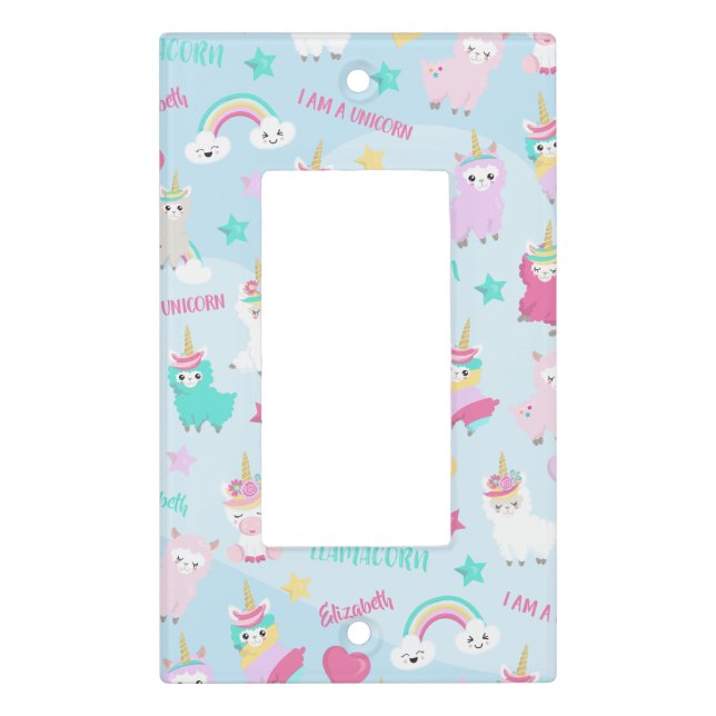 Little Girl Cute Llamacorn Pastel Pattern Light Switch Cover (Front)