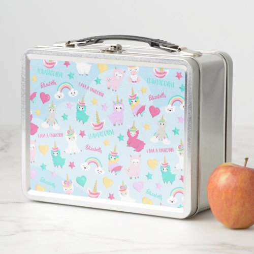 Little Girl Cute Llamacorn Pastel Pattern Metal Lunch Box