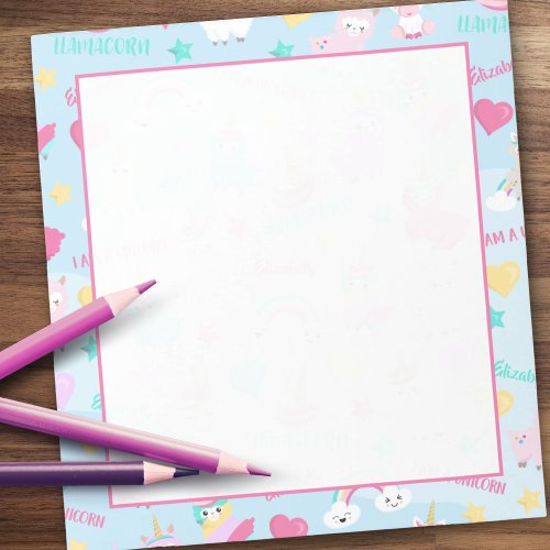 Little Girl Cute Llamacorn Pastel Pattern Notepad