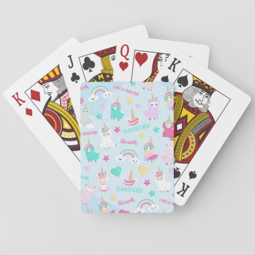 Little Girl Cute Llamacorn Pastel Pattern Poker Cards