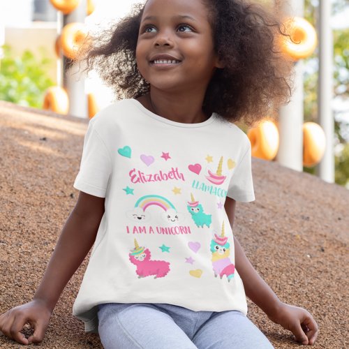 Little Girl Cute Llamacorn Pastel Pattern T_Shirt