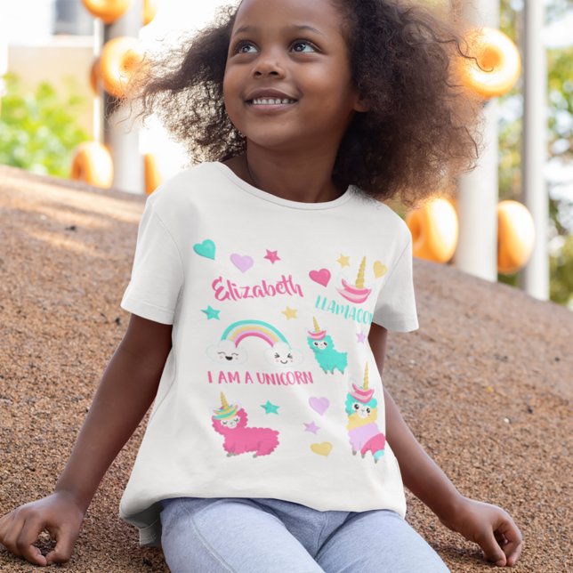 Little Girl Cute Llamacorn Pastel Pattern T-Shirt (Creator Uploaded)