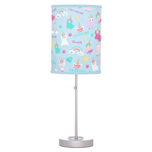 Little Girl Cute Llamacorn Pastel Pattern Table Lamp