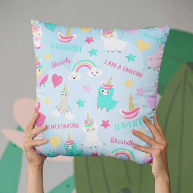 Little Girl Cute Llamacorn Pastel Pattern Throw Pillow (Creator Uploaded)
