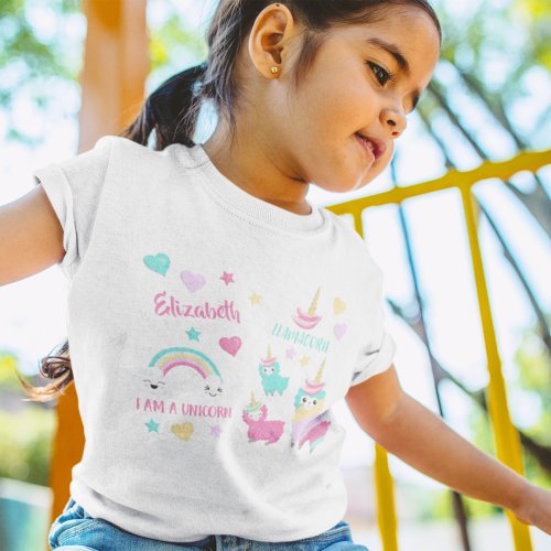 Little Girl Cute Llamacorn Pastel Pattern Toddler T_shirt