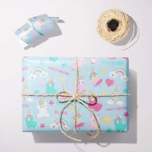 Little Girl Cute Llamacorn Pastel Pattern Wrapping Paper