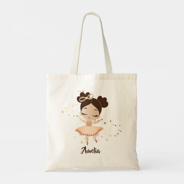 Little Girl Dancing Ballerina w/Bow, Gold Sparkles Tote Bag (Back)