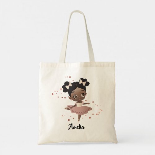 Little Girl Dancing Ballerina wBows Rose Gold To Tote Bag