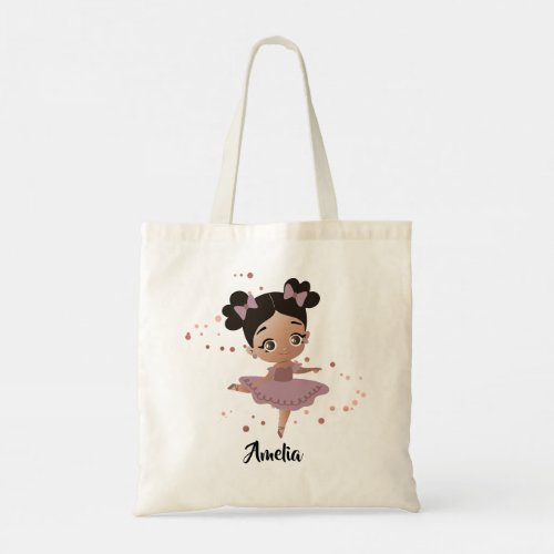 Little Girl Dancing Ballerina wBows Rose Gold Tote Bag