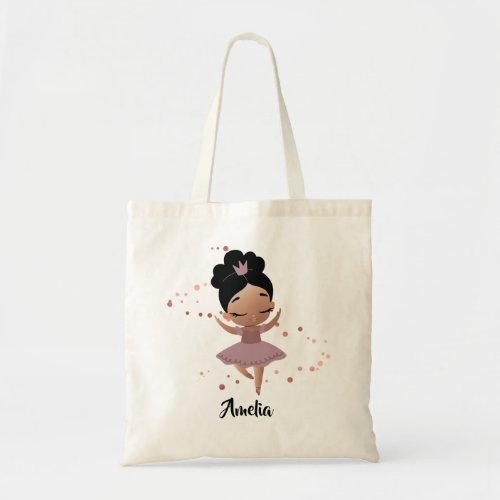 Little Girl Dancing Ballerina wCrown Rose Gold Tote Bag