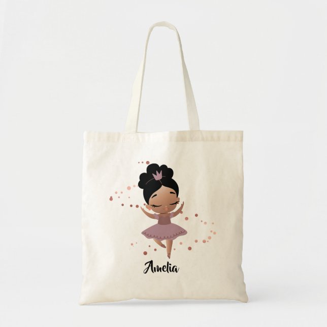 Little Girl Dancing Ballerina w/Crown, Rose Gold Tote Bag (Front)