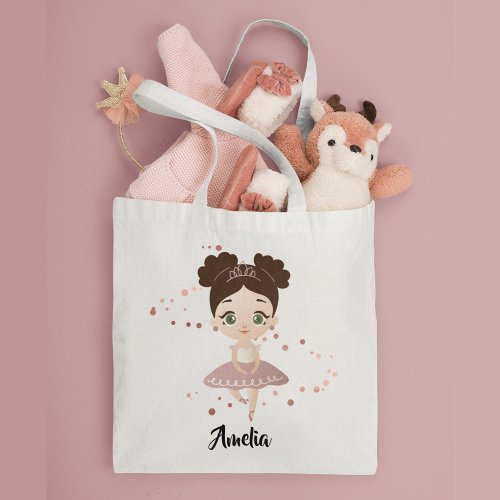 Little Girl Dancing Ballerina wCrown Rose Gold Tote Bag