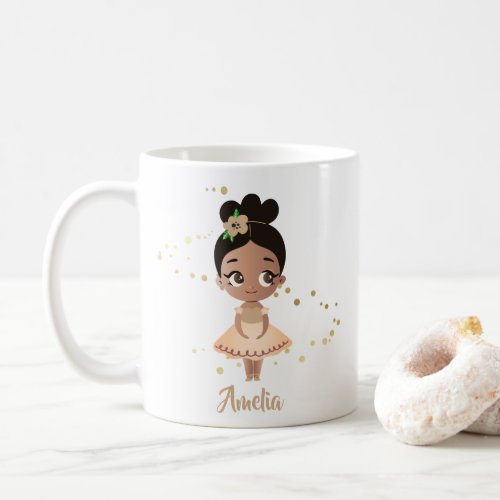 Little Girl Dancing Ballerina wFlower Gold Coffee Mug