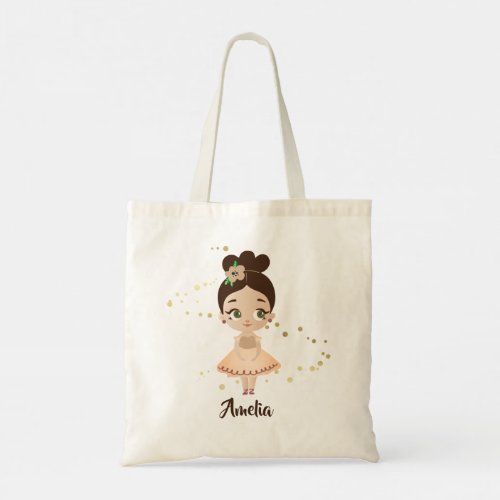 Little Girl Dancing Ballerina wFlower Gold Tote Bag