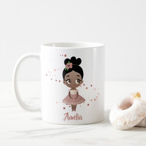 Little Girl Dancing Ballerina wFlower Rose Gold Coffee Mug