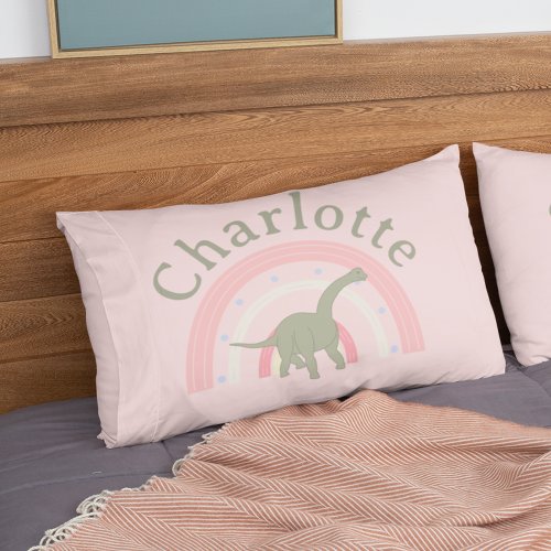 Little Girl Dinosaur Rainbow Pink Bedroom Custom Pillow Case