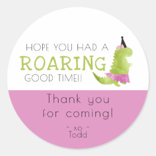 Little Girl Dinosaur theme party tutu Pink Green Classic Round Sticker