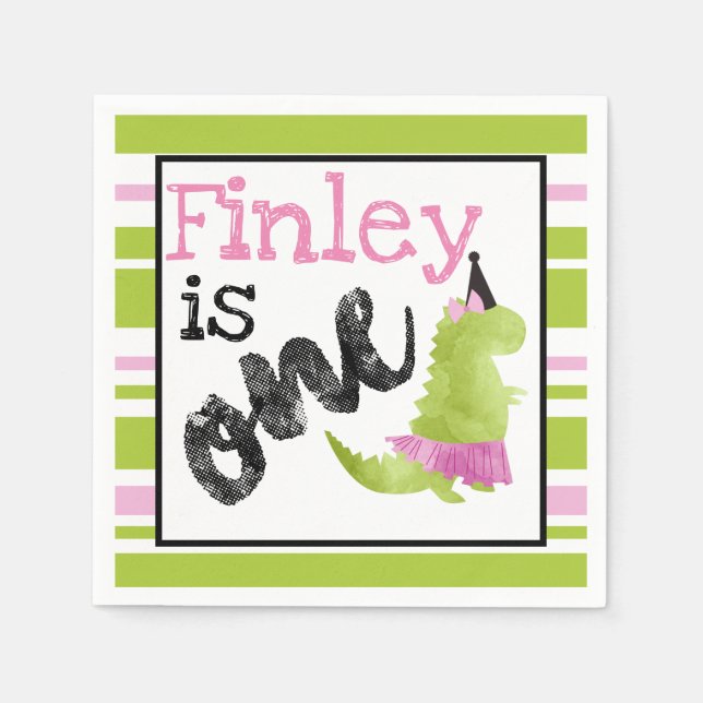 Little girl Dinosaur Tutu Dinosaur Ballerina Pink Napkins (Front)