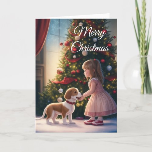 Little Girl  Dog_Love  Friendship Christmas Card