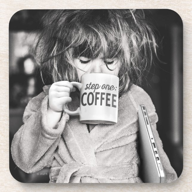 Little Girl Drinking Coffee Beverage Coaster (Front)