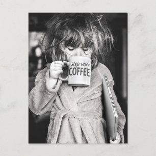 Little Girl Drinking Coffee Invitation Postcard