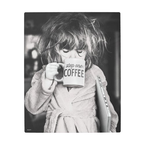 Little Girl Drinking Coffee Metal Print