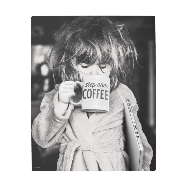 Little Girl Drinking Coffee Metal Print (Front)
