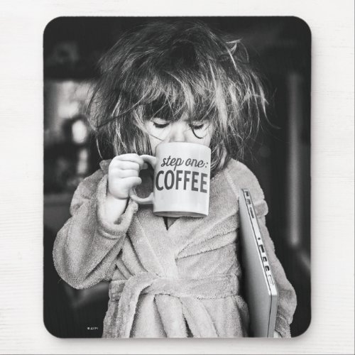 Little Girl Drinking Coffee Mouse Pad