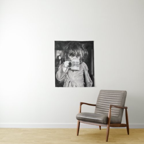 Little Girl Drinking Coffee Tapestry