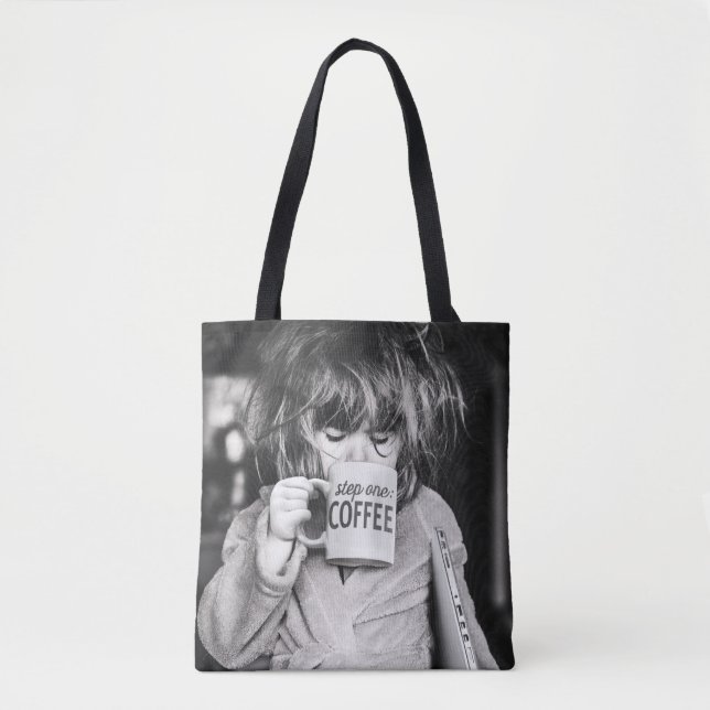 Little Girl Drinking Coffee Tote Bag (Front)