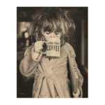 Little Girl Drinking Coffee Wood Wall Art