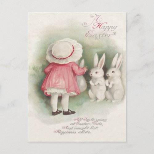 Little Girl Easter Bunny Rabbit Holiday Postcard