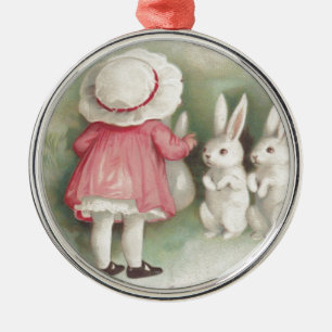 Little Girl Easter Bunny Rabbit Metal Ornament