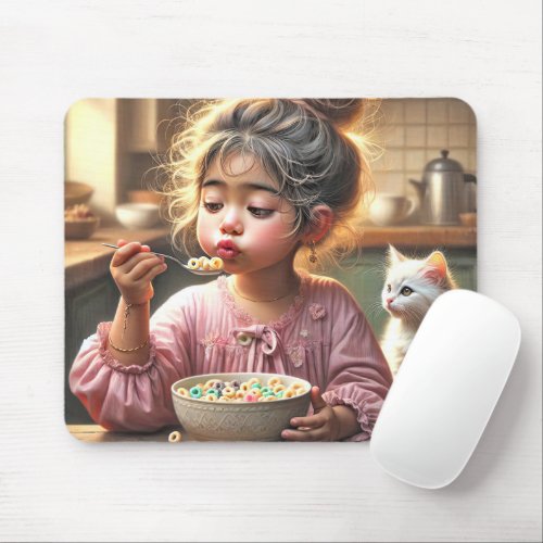 Little Girl Eating Cereal Mouse Pad