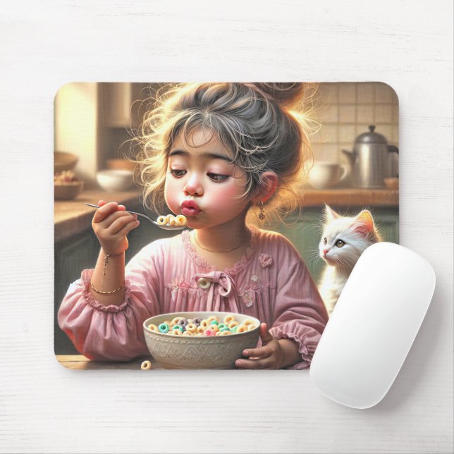 Little Girl Eating Cereal Mouse Pad (With Mouse)