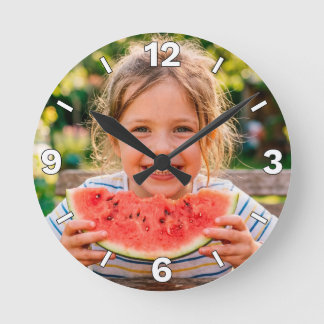 Little Girl Eating Fresh Watermelon Summer Kids De Round Clock