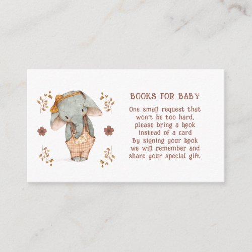 Little Girl Elephant Baby Shower Books For Baby Enclosure Card