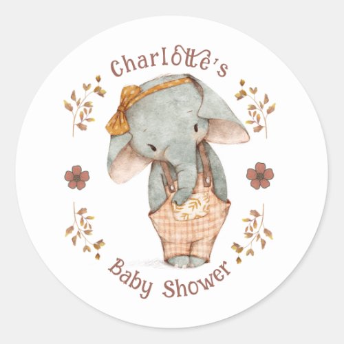 Little Girl Elephant Baby Shower Classic Round Sticker