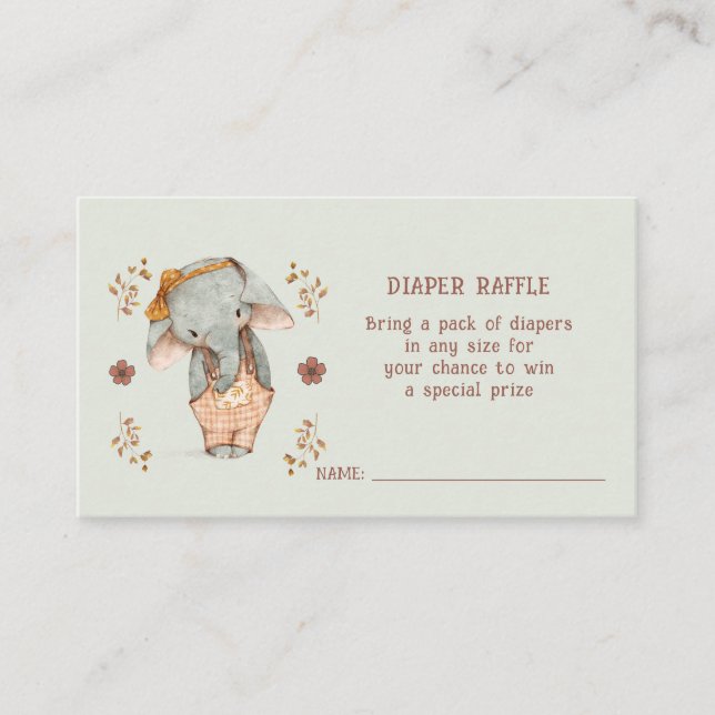 Little Girl Elephant Baby Shower Diaper Raffle Enclosure Card (Front)