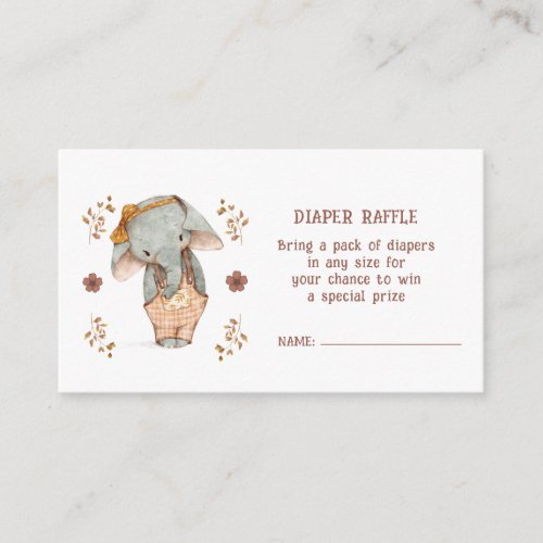 Little Girl Elephant Baby Shower Diaper Raffle Enclosure Card