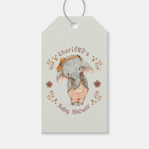 Little Girl Elephant Baby Shower Gift Tags