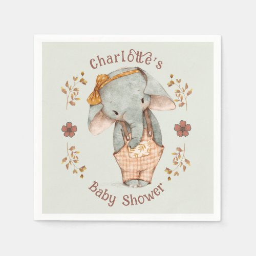 Little Girl Elephant Baby Shower Napkins