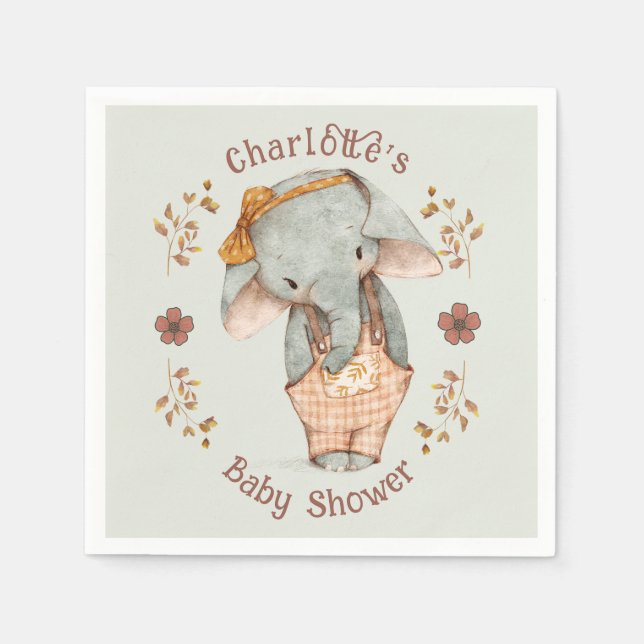 Little Girl Elephant Baby Shower Napkins (Front)