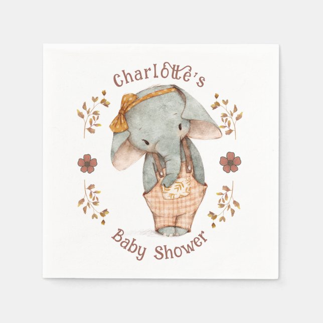 Little Girl Elephant Baby Shower Napkins (Front)