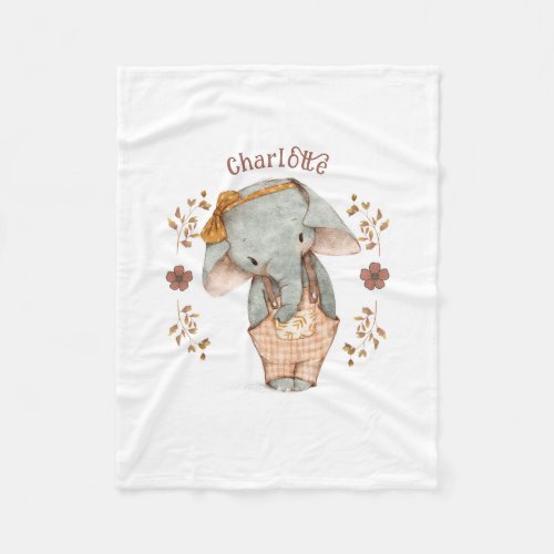Little Girl Elephant  Fleece Blanket