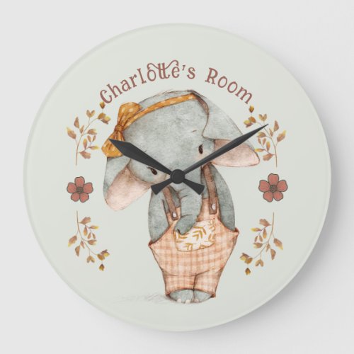 Little Girl Elephant Personalized  Large Clock