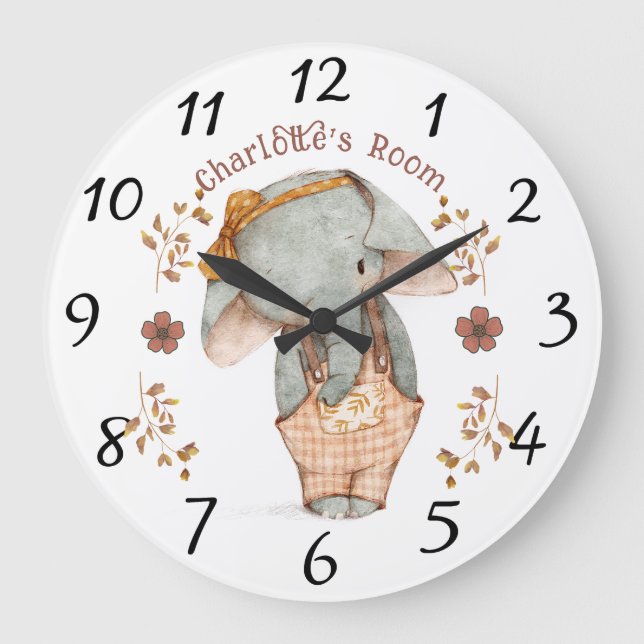 Little Girl Elephant Personalized  Large Clock (Front)