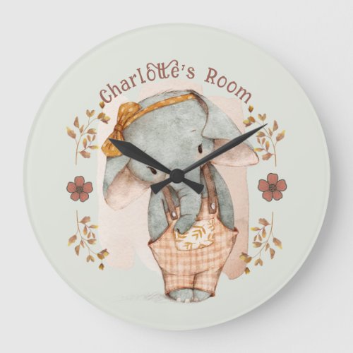 Little Girl Elephant Personalized  Large Clock