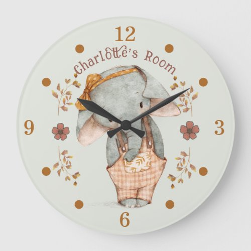 Little Girl Elephant Personalized  Large Clock